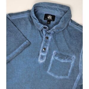 Rock & Republic Men's Small Short Sleeve Polo Shirt Blue with Pockets Distressed